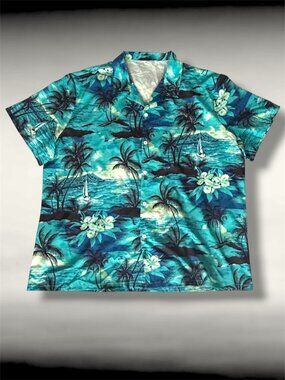 Men's 3XL Vintage Hawaiian Aloha Shirt Windsurfers on Ocean Tropical Island EUC